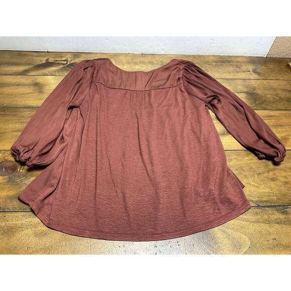 DOLAN By Anthropologie Cherie Babydoll Silky Rushed Bohemian Top Size L Rust - Picture 8 of 8